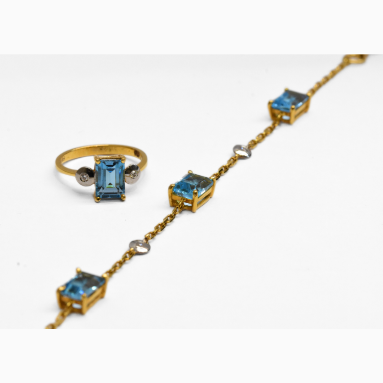 Picture of Blue Topaz-Diamond Bracelet & Ring